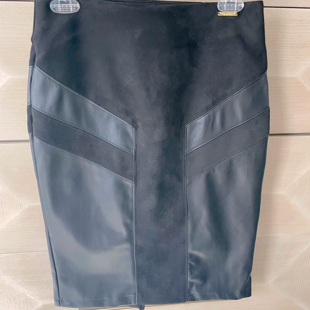 Marc New York women’s black suede and faux leather knee length skirt